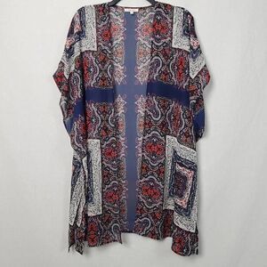 Maurices Large Navy Floral Sheer Open Front Cover Cardigan